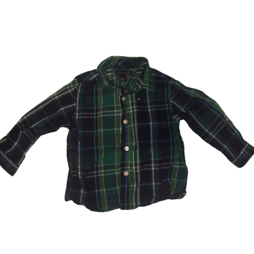 18 M Tommy Hilfiger Green And Blue Button Down